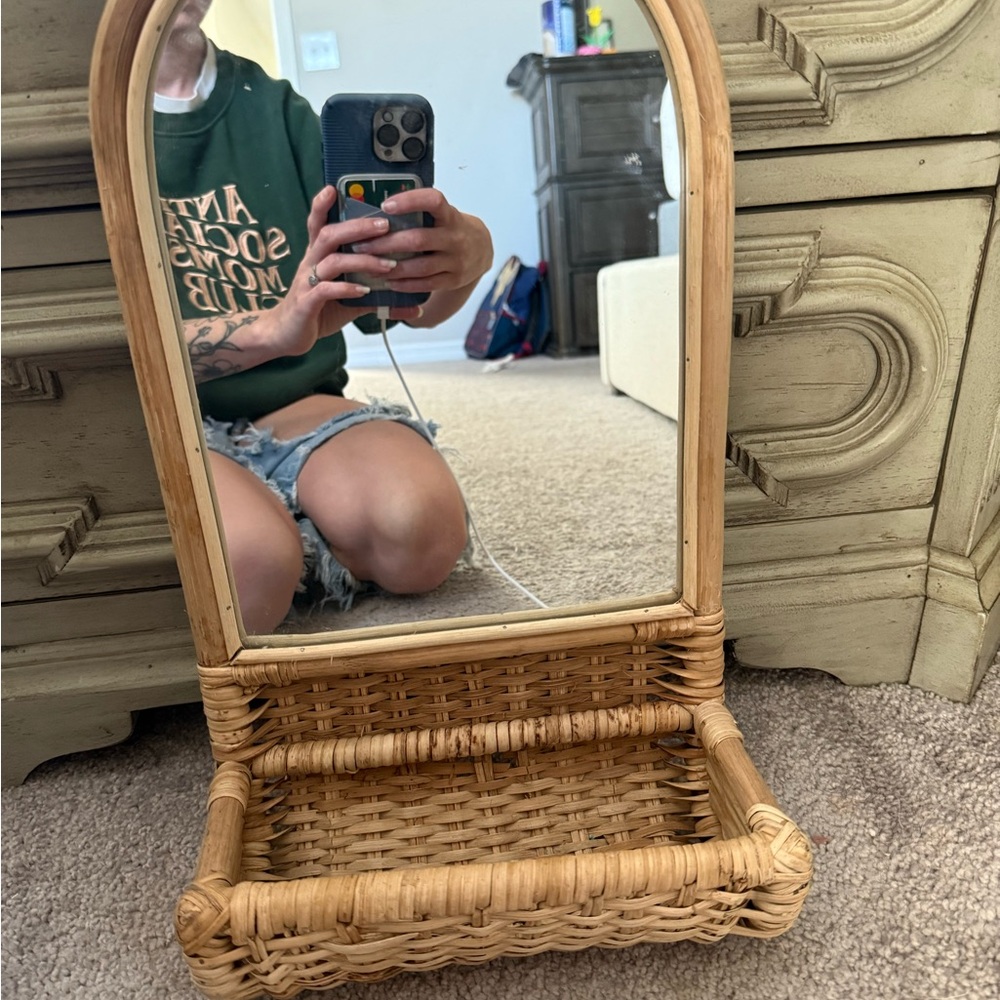 Wicker Wall Mirror with Shelf
